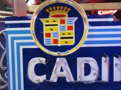 New Cadillac Double-Sided Porcelain Neon Sign with Bullnose 72"W x 48"H