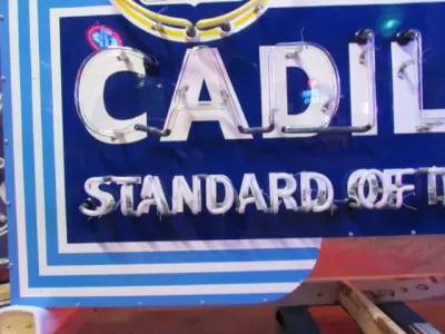 New Cadillac Double-Sided Porcelain Neon Sign with Bullnose 72"W x 48"H