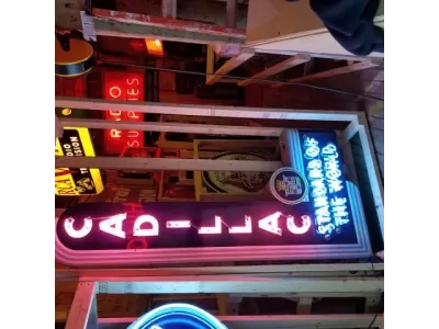 New Cadillac Standard of the World Double-sided Porcelain Neon Sign 8 FT Tall