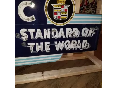 New Cadillac Standard of the World Double-sided Porcelain Neon Sign 8 FT Tall