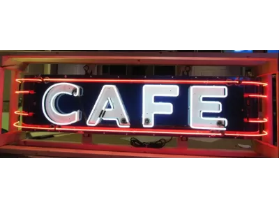 New CAFE Porcelain Sign with Wrap-Around Bullnose Neon 77 IN W x 18 1/2 IN H
