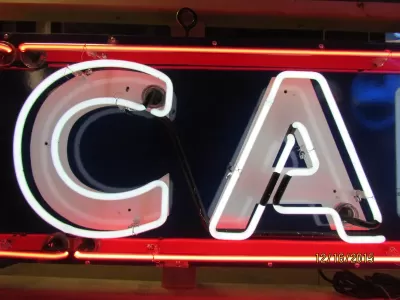 New CAFE Porcelain Sign with Wrap-Around Bullnose Neon 77 IN W x 18 1/2 IN H