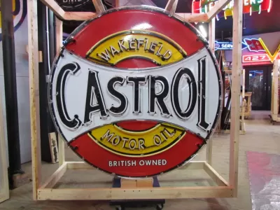 New Castrol/Wakefield Motor Oil Single-Sided Porcelain Neon Sign 60 IN Diameter