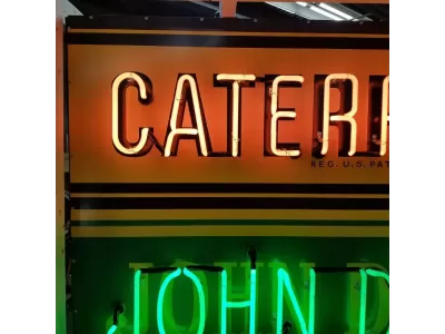 New John Deere / Caterpillar Double-Sided Porcelain Sign with Bullnose & Neon 72"W x 48"H