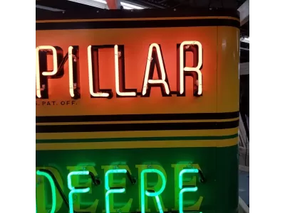 New John Deere / Caterpillar Double-Sided Porcelain Sign with Bullnose & Neon 72"W x 48"H