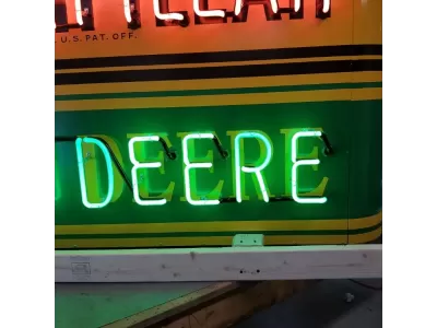 New John Deere / Caterpillar Double-Sided Porcelain Sign with Bullnose & Neon 72"W x 48"H