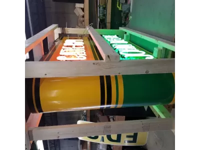 New John Deere / Caterpillar Double-Sided Porcelain Sign with Bullnose & Neon 72"W x 48"H