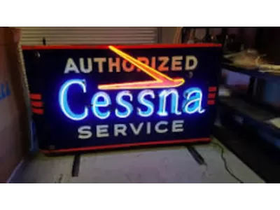 New Cessna Authorized Service Double-sided Porcelain Sign w/Bullnose & Neon 67 IN W x 42 IN H