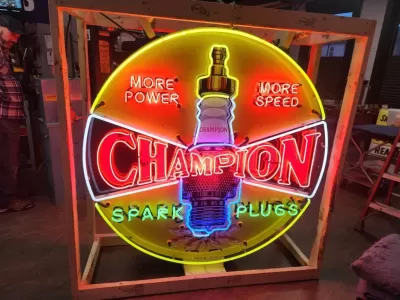 New Champion Spark Plugs Single-Sided Porcelain Neon Sign 60 IN Diameter