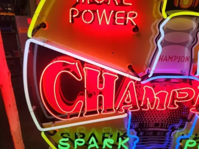 New Champion Spark Plugs Single-Sided Porcelain Neon Sign 60 IN Diameter