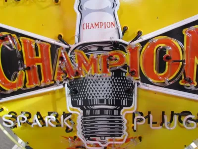 New Champion Spark Plugs Single-Sided Porcelain Neon Sign 60 IN Diameter