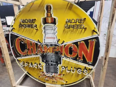 New Champion Spark Plugs Single-Sided Porcelain Neon Sign 60 IN Diameter