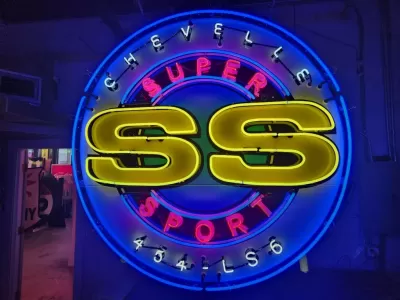 New Chevelle SS (Flashing) 454-LS6 Porcelain Neon Sign 70 IN Diameter