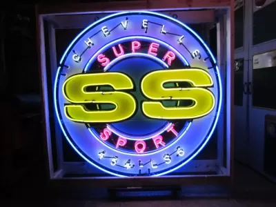New Chevelle SS (Flashing) 454-LS6 Porcelain Neon Sign 70 IN Diameter
