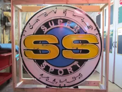 New Chevelle SS (Flashing) 454-LS6 Porcelain Neon Sign 70 IN Diameter