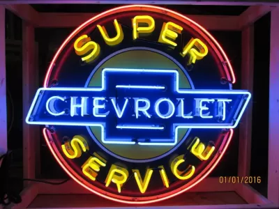 New Chevrolet Super Service Porcelain Neon Sign 54 IN W x 48 IN H