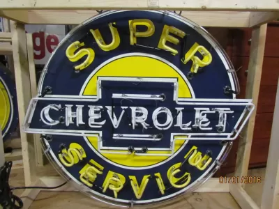 New Chevrolet Super Service Porcelain Neon Sign 54 IN W x 48 IN H