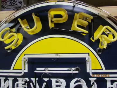 New Chevrolet Super Service Porcelain Neon Sign 54 IN W x 48 IN H