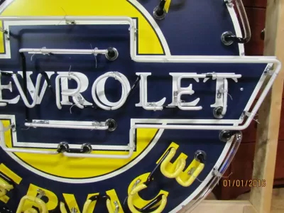 New Chevrolet Super Service Porcelain Neon Sign 54 IN W x 48 IN H