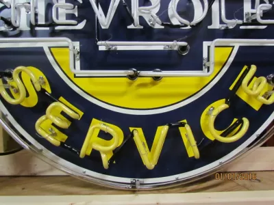 New Chevrolet Super Service Porcelain Neon Sign 54 IN W x 48 IN H