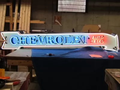 New Chevrolet Auto Sales Arrow Double-Sided Porcelain Neon Sign 6 FT W x 18" H