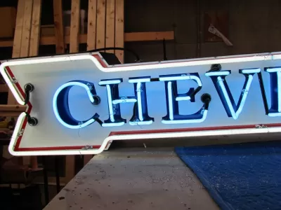 New Chevrolet Auto Sales Arrow Double-Sided Porcelain Neon Sign 6 FT W x 18" H