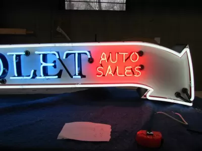 New Chevrolet Auto Sales Arrow Double-Sided Porcelain Neon Sign 6 FT W x 18" H