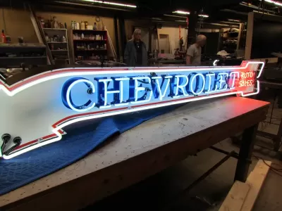 New Chevrolet Auto Sales Arrow Double-Sided Porcelain Neon Sign 6 FT W x 18" H