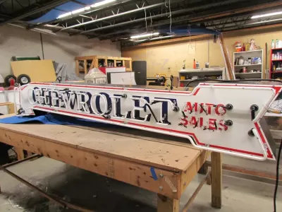 New Chevrolet Auto Sales Arrow Double-Sided Porcelain Neon Sign 6 FT W x 18" H