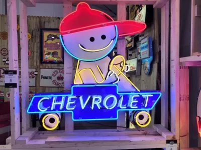 New Chevy Boy Porcelain Sign w/Neon 53 IN W x 48 IN H 