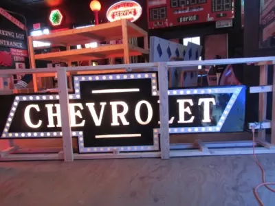 Original Professionally Restored Milkglass Double-Sided Chevrolet Bowtie Sign 1920s-1930's / 9 FT W x 35 IN H