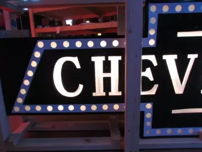 Original Professionally Restored Milkglass Double-Sided Chevrolet Bowtie Sign 1920s-1930's / 9 FT W x 35 IN H