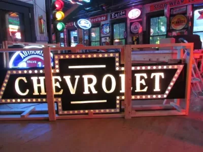 Original Professionally Restored Milkglass Double-Sided Chevrolet Bowtie Sign 1920s-1930's / 9 FT W x 35 IN H
