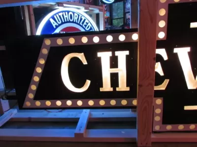 Original Professionally Restored Milkglass Double-Sided Chevrolet Bowtie Sign 1920s-1930's / 9 FT W x 35 IN H