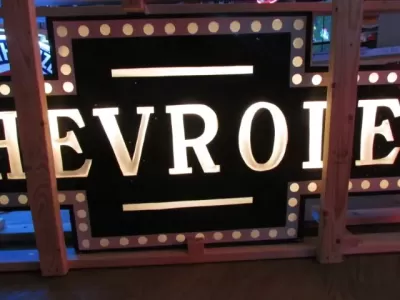 Original Professionally Restored Milkglass Double-Sided Chevrolet Bowtie Sign 1920s-1930's / 9 FT W x 35 IN H