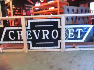 Original Professionally Restored Milkglass Double-Sided Chevrolet Bowtie Sign 1920s-1930's / 9 FT W x 35 IN H