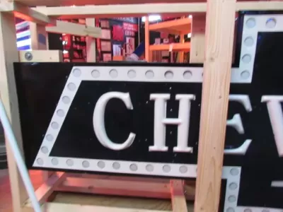 Original Professionally Restored Milkglass Double-Sided Chevrolet Bowtie Sign 1920s-1930's / 9 FT W x 35 IN H