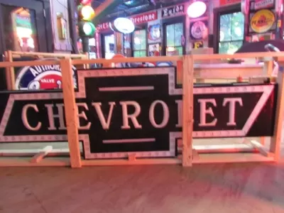 Original Professionally Restored Milkglass Double-Sided Chevrolet Bowtie Sign 1920s-1930's / 9 FT W x 35 IN H