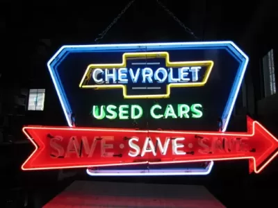 New Chevy "Save" Animated Porcelain Neon 72"W x 36"H