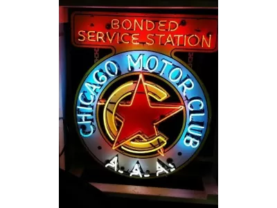 New Chicago/AAA Porcelain Neon Sign 36"W x 43"H