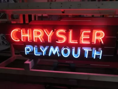 New Chrysler Plymouth Double-Sided Porcelain Neon Sign 77"W x 29"H