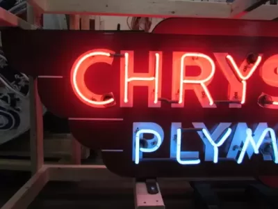 New Chrysler Plymouth Double-Sided Porcelain Neon Sign 77"W x 29"H