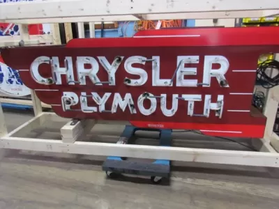 New Chrysler Plymouth Double-Sided Porcelain Neon Sign 77"W x 29"H