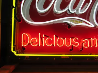 New Coca-Cola Fountain Service Porcelain Sign with Neon 60 IN W x 46 IN H