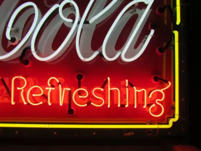 New Coca-Cola Fountain Service Porcelain Sign with Neon 60 IN W x 46 IN H