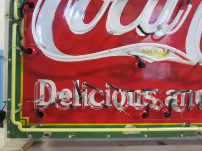 New Coca-Cola Fountain Service Porcelain Sign with Neon 60 IN W x 46 IN H