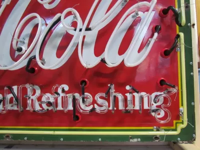 New Coca-Cola Fountain Service Porcelain Sign with Neon 60 IN W x 46 IN H