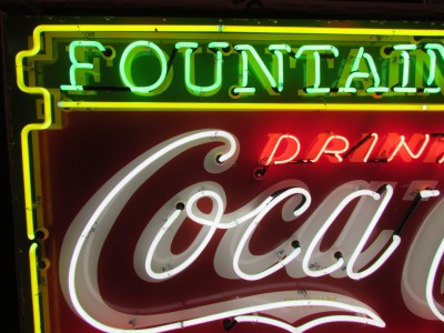 New Coca-Cola Fountain Service Porcelain Sign with Neon 8 FT W x 4 FT H