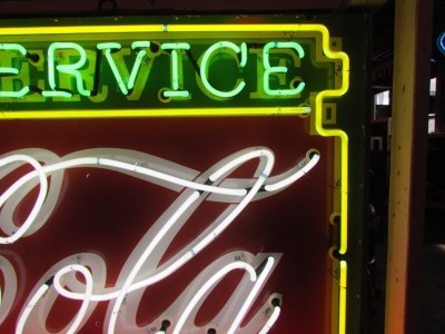 New Coca-Cola Fountain Service Porcelain Sign with Neon 8 FT W x 4 FT H