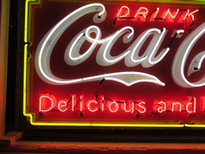 New Coca-Cola Fountain Service Porcelain Sign with Neon 8 FT W x 4 FT H